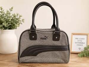Vintage Puma Bowler Bag Y2K Brown Tweed Canvas Satchel Purse Retro